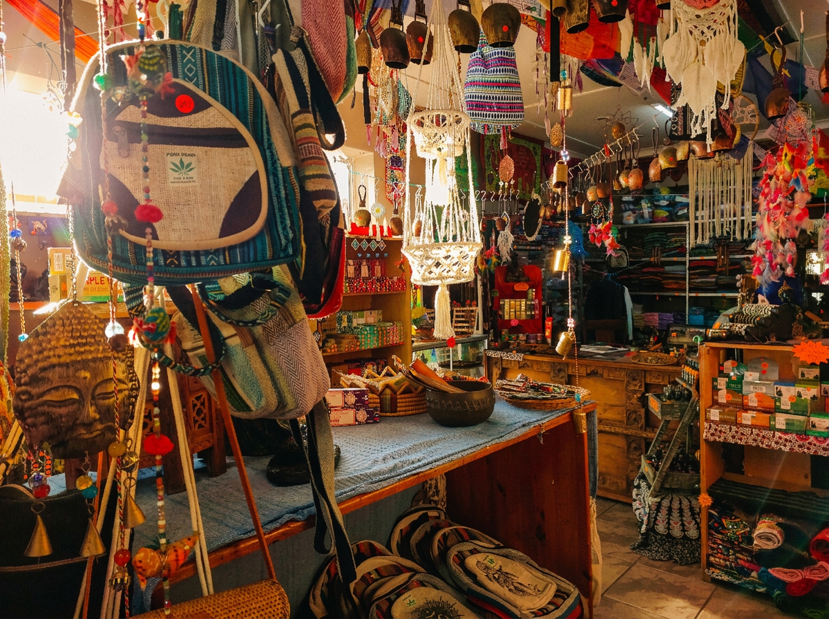 Hemp backpacks, bells and earthy accessories