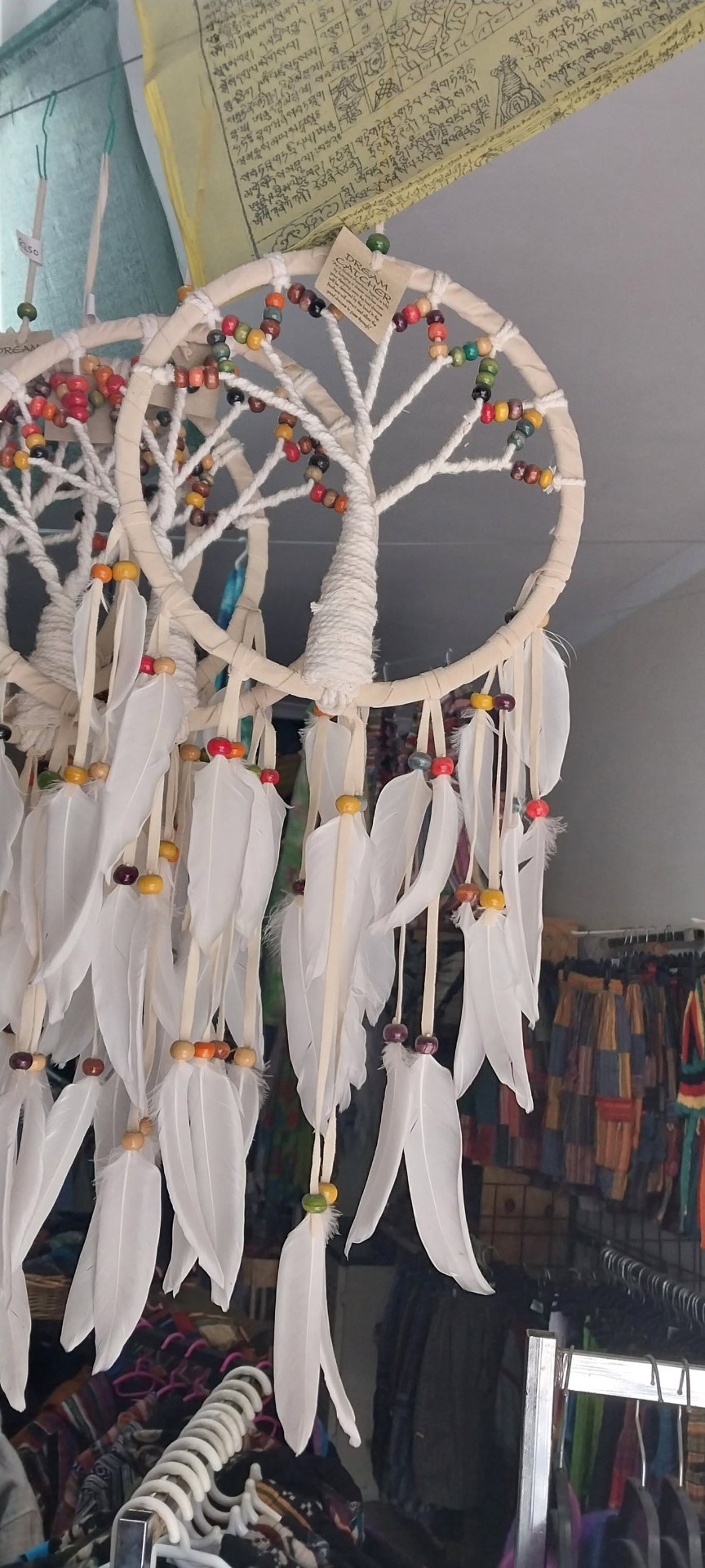 Handmade dreamcatchers with feathers and beads